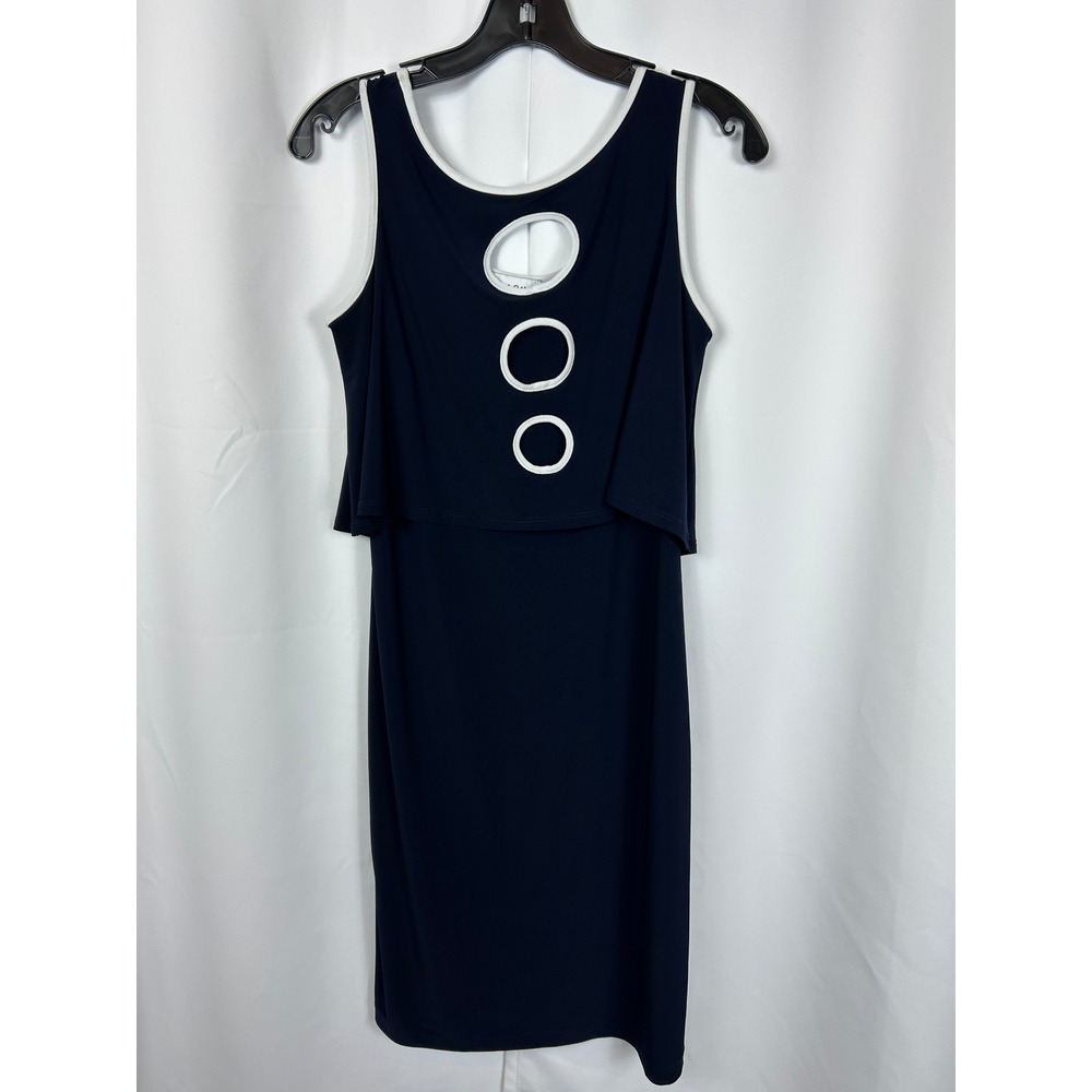 Joseph Ribkoff Navy Blue Coastal Chic‎ Cut Out Popover Sheath Dress Size 8